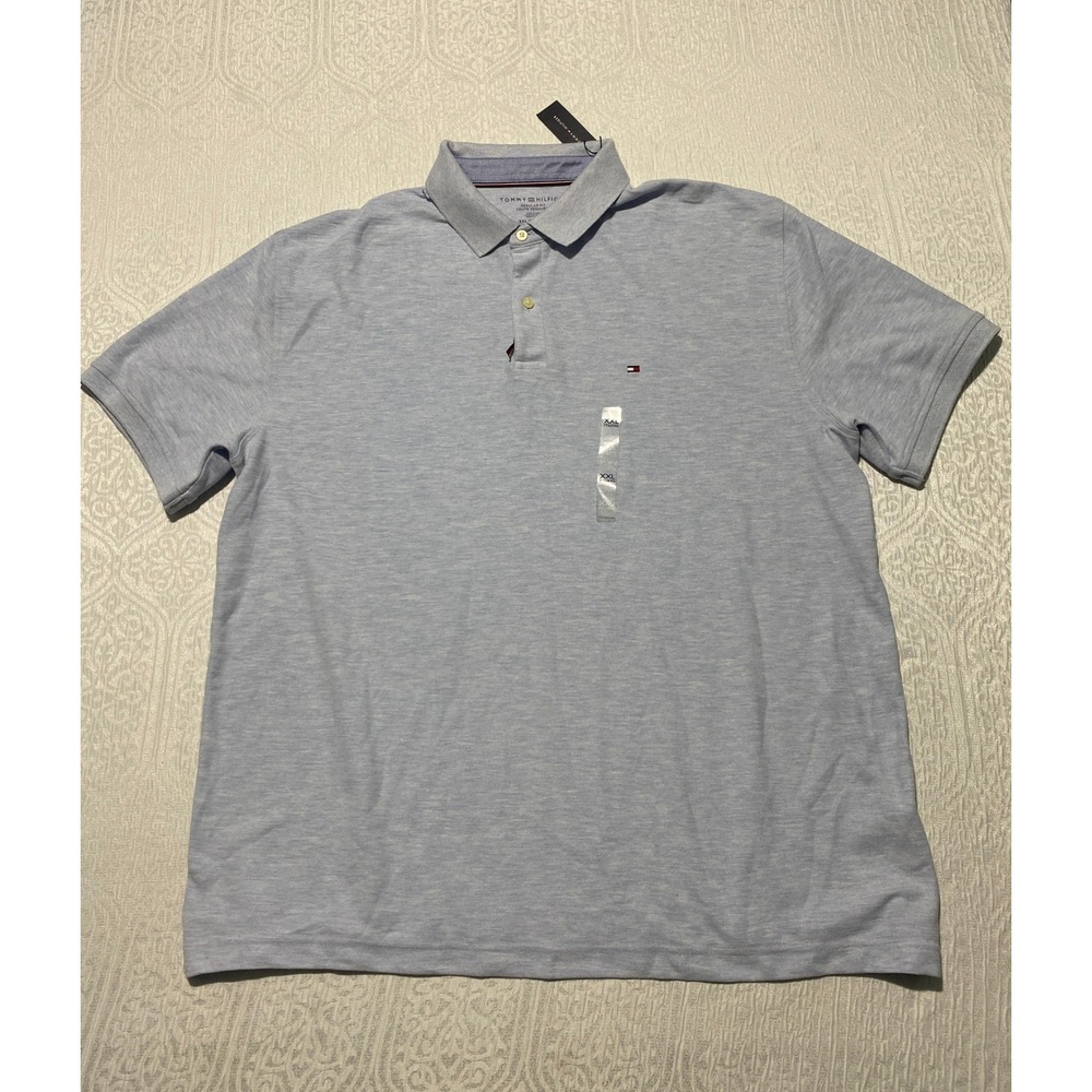 Tommy Hilfiger Mens XXL Blue Heather Wicking Regular Fit Short Sleeve Polo Shirt
